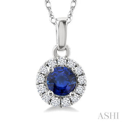 ASHI Round Shape Gemstone & Halo Diamond Pendant 58699PPFSPDSPWG-RD