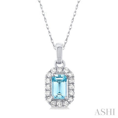 ASHI Emerald Shape Gemstone & Halo Diamond Pendant 58699PPTSPDAQWG-OC