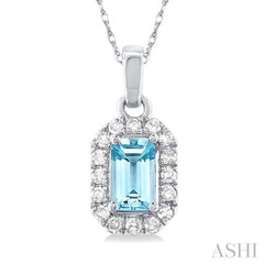 ASHI Emerald Shape Gemstone & Halo Diamond Pendant 58699PPTSPDAQWG-OC
