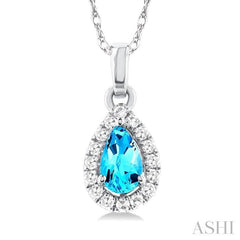 ASHI Pear Shape Gemstone & Halo Diamond Pendant 58699PPTSPDBTWG-PR