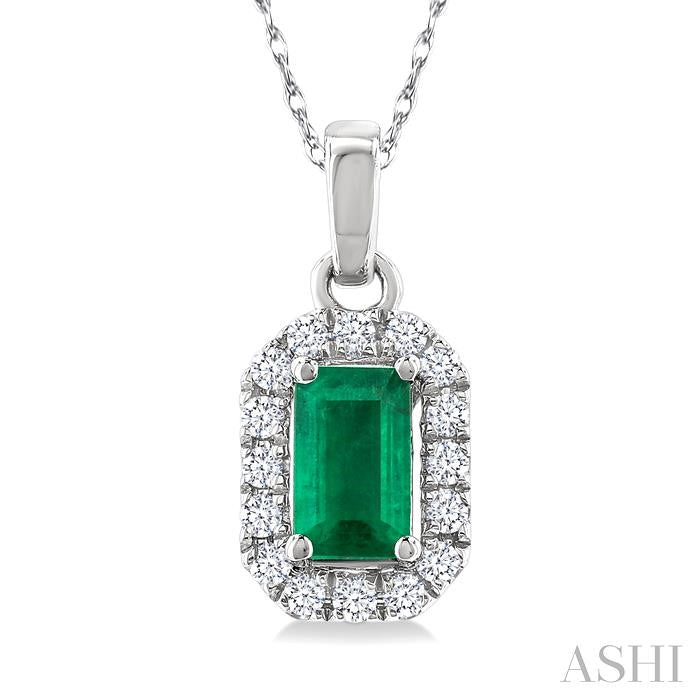 ASHI Emerald Shape Gemstone & Halo Diamond Pendant 58699PPTSPDEMWG-OC