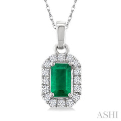 ASHI Emerald Shape Gemstone & Halo Diamond Pendant 58699PPTSPDEMWG-OC