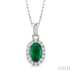ASHI Oval Shape Gemstone & Halo Diamond Pendant 58699PPTSPDEMWG-OV