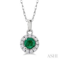 ASHI Round Shape Gemstone & Halo Diamond Pendant 58699PPTSPDEMWG-RD