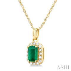 ASHI Emerald Shape Gemstone & Halo Diamond Pendant 58699PPTSPDEMYG-OC
