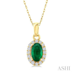 ASHI Oval Shape Gemstone & Halo Diamond Pendant 58699PPTSPDEMYG-OV