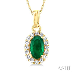 ASHI Oval Shape Gemstone & Halo Diamond Pendant 58699PPTSPDEMYG-OV