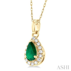 ASHI Pear Shape Gemstone & Halo Diamond Pendant 58699PPTSPDEMYG-PR