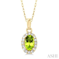 ASHI Oval Shape Gemstone & Halo Diamond Pendant 58699PPTSPDPEYG-OV