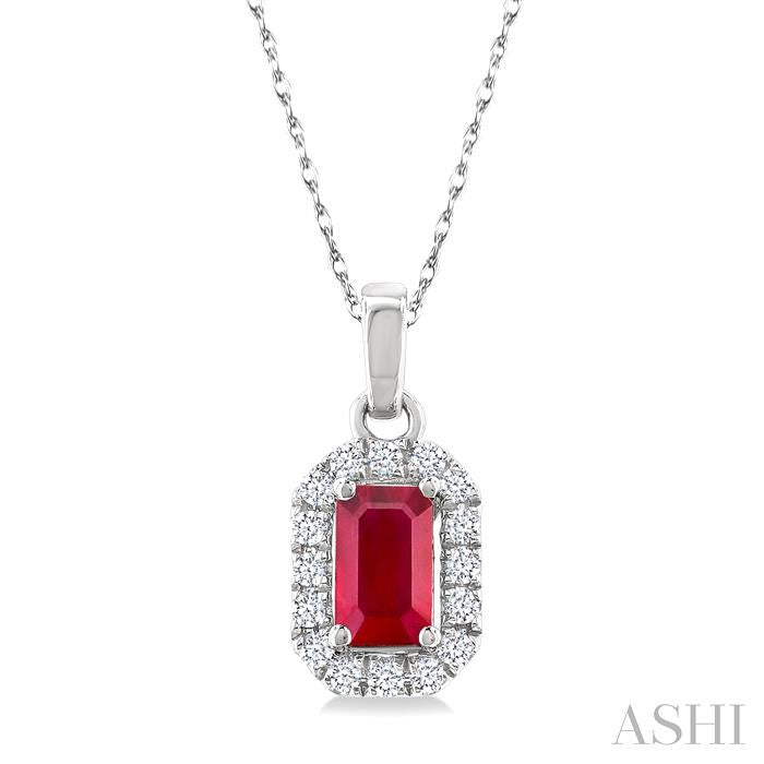 ASHI Emerald Shape Gemstone & Halo Diamond Pendant 58699PPTSPDRBWG-OC