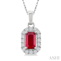 ASHI Emerald Shape Gemstone & Halo Diamond Pendant 58699PPTSPDRBWG-OC