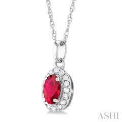 ASHI Oval Shape Gemstone & Halo Diamond Pendant 58699PPTSPDRBWG-OV