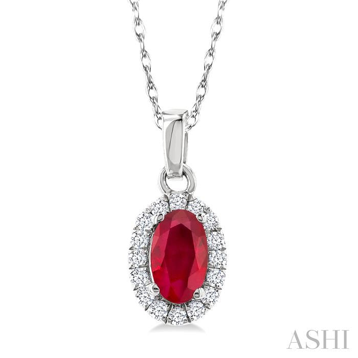 ASHI Oval Shape Gemstone & Halo Diamond Pendant 58699PPTSPDRBWG-OV