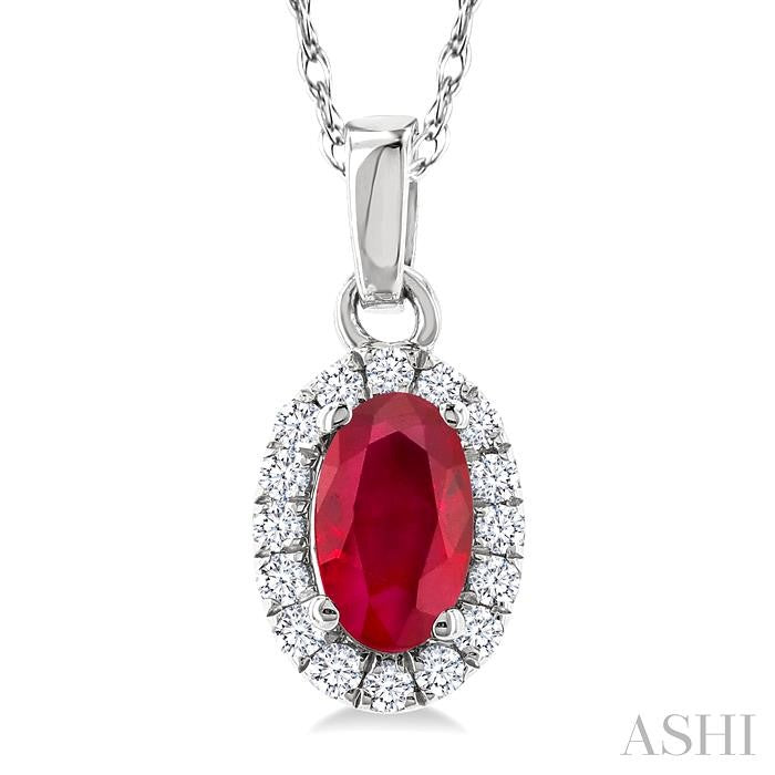 ASHI Oval Shape Gemstone & Halo Diamond Pendant 58699PPTSPDRBWG-OV