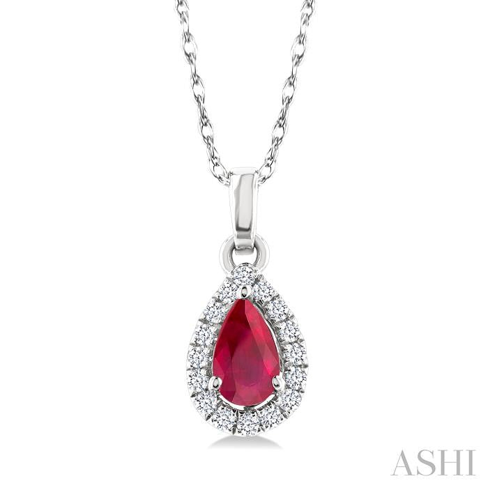 ASHI Pear Shape Gemstone & Halo Diamond Pendant 58699PPTSPDRBWG-PR
