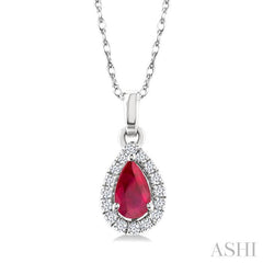 ASHI Pear Shape Gemstone & Halo Diamond Pendant 58699PPTSPDRBWG-PR