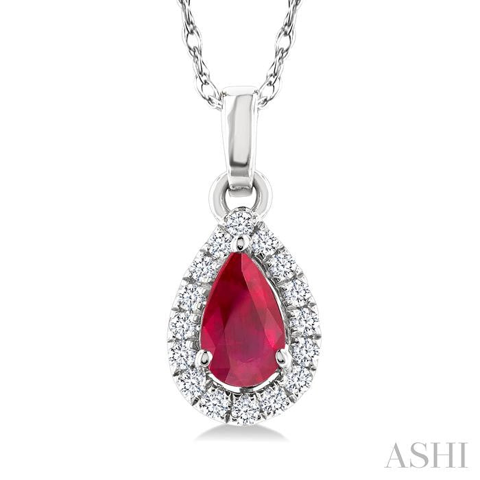ASHI Pear Shape Gemstone & Halo Diamond Pendant 58699PPTSPDRBWG-PR