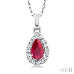 ASHI Pear Shape Gemstone & Halo Diamond Pendant 58699PPTSPDRBWG-PR