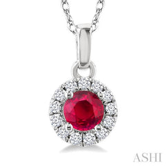 ASHI Round Shape Gemstone & Halo Diamond Pendant 58699PPTSPDRBWG-RD