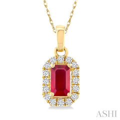 ASHI Emerald Shape Gemstone & Halo Diamond Pendant 58699PPTSPDRBYG-OC