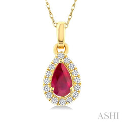 ASHI Pear Shape Gemstone & Halo Diamond Pendant 58699PPTSPDRBYG-PR