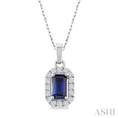 ASHI Emerald Shape Gemstone & Halo Diamond Pendant 58699PPTSPDSPWG-OC