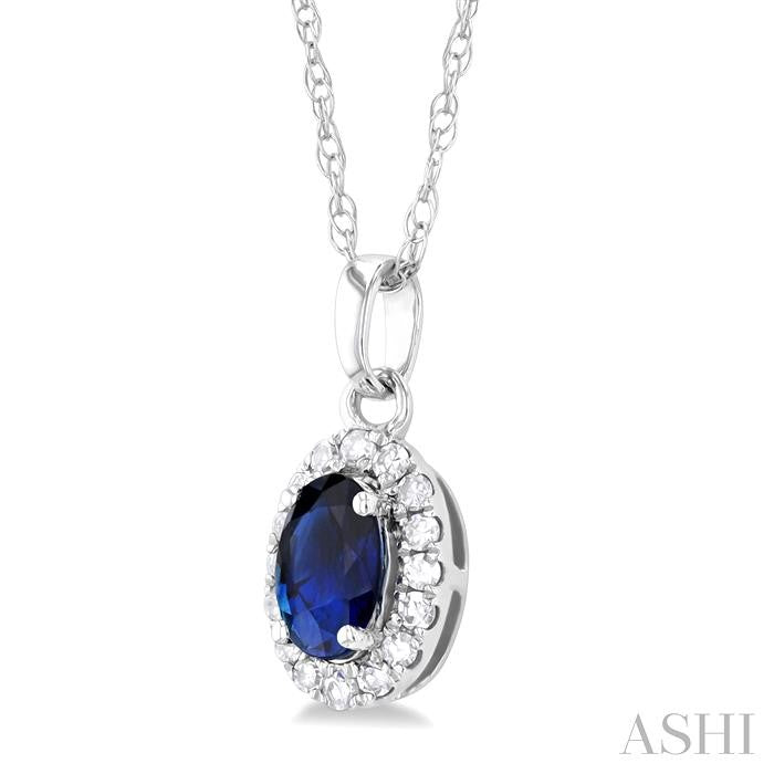 ASHI Oval Shape Gemstone & Halo Diamond Pendant 58699PPTSPDSPWG-OV
