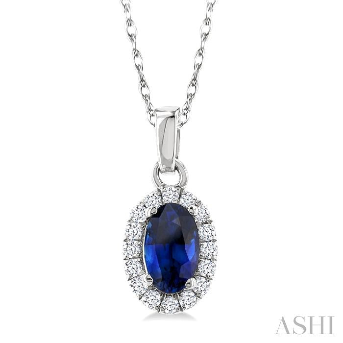 ASHI Oval Shape Gemstone & Halo Diamond Pendant 58699PPTSPDSPWG-OV