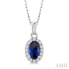 ASHI Oval Shape Gemstone & Halo Diamond Pendant 58699PPTSPDSPWG-OV