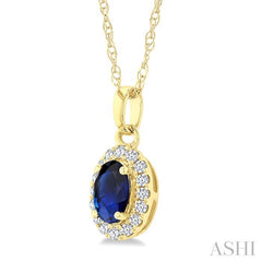 ASHI Oval Shape Gemstone & Halo Diamond Pendant 58699PPTSPDSPYG-OV