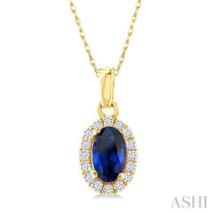 ASHI Oval Shape Gemstone & Halo Diamond Pendant 58699PPTSPDSPYG-OV