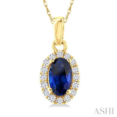 ASHI Oval Shape Gemstone & Halo Diamond Pendant 58699PPTSPDSPYG-OV