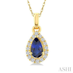ASHI Pear Shape Gemstone & Halo Diamond Pendant 58699PPTSPDSPYG-PR