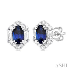 ASHI Oval Shape Gemstone & Halo Diamond Earrings 58705PPTGERSPWG