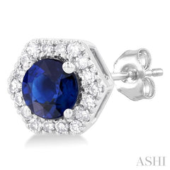 ASHI Round Shape Gemstone & Halo Diamond Earrings 58718PPTSERSPWG