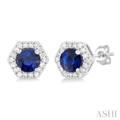 ASHI Round Shape Gemstone & Halo Diamond Earrings 58718PPTSERSPWG