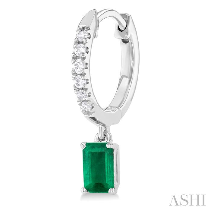 ASHI Emerald Shape Gemstone & Petite Diamond Huggie Fashion Earrings 58728PPTSEREMWG-OC
