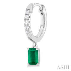 ASHI Emerald Shape Gemstone & Petite Diamond Huggie Fashion Earrings 58728PPTSEREMWG-OC