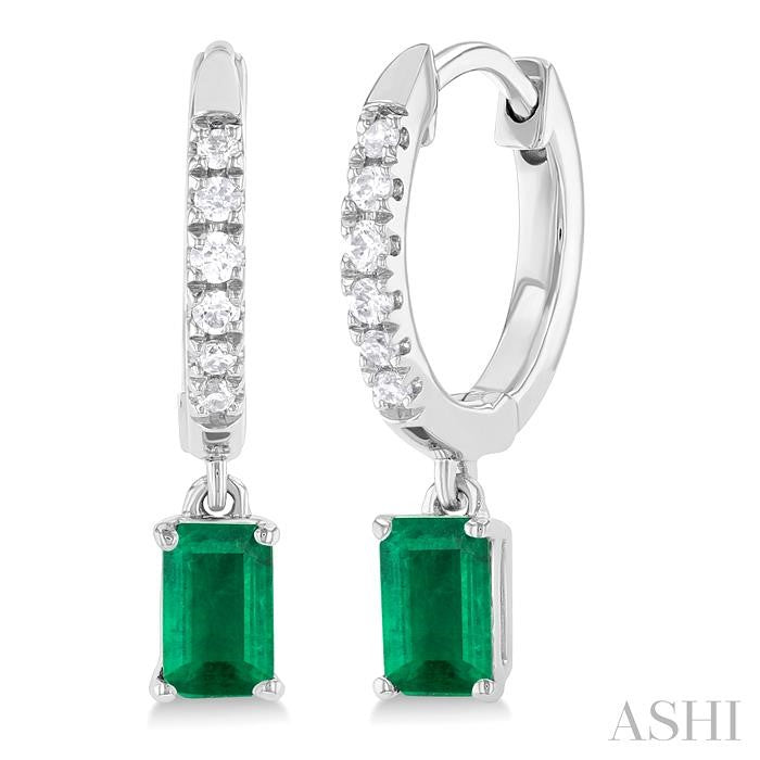 ASHI Emerald Shape Gemstone & Petite Diamond Huggie Fashion Earrings 58728PPTSEREMWG-OC