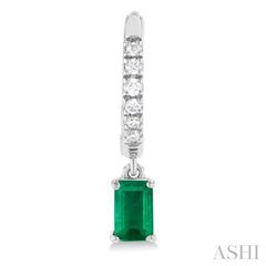 ASHI Emerald Shape Gemstone & Petite Diamond Huggie Fashion Earrings 58728PPTSEREMWG-OC
