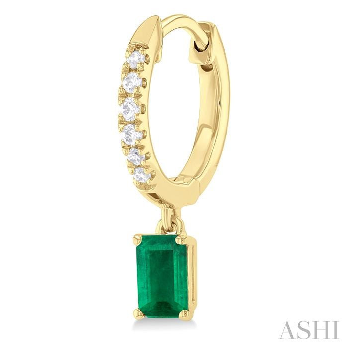 ASHI Emerald Shape Gemstone & Petite Diamond Huggie Fashion Earrings 58728PPTSEREMYG-OC