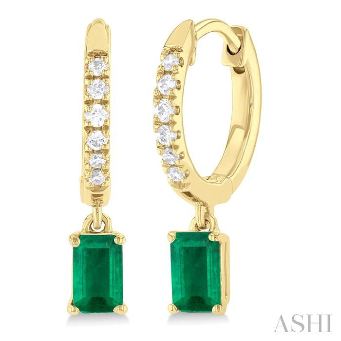 ASHI Emerald Shape Gemstone & Petite Diamond Huggie Fashion Earrings 58728PPTSEREMYG-OC