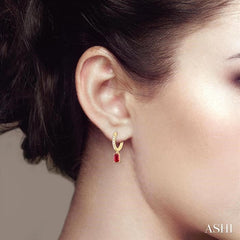 ASHI Emerald Shape Gemstone & Petite Diamond Huggie Fashion Earrings 58728PPTSERRBYG-OC