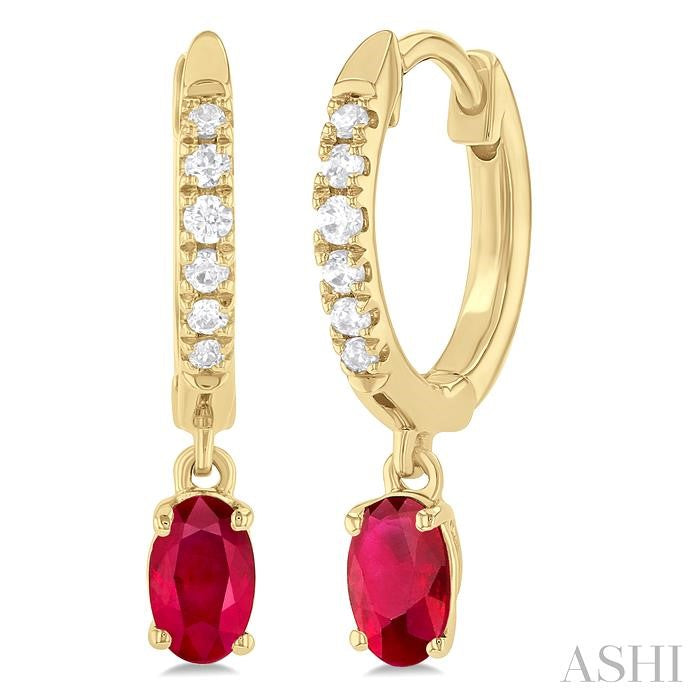 ASHI Oval Shape Gemstone & Petite Diamond Huggie Fashion Earrings 58728PPTSERRBYG-OV