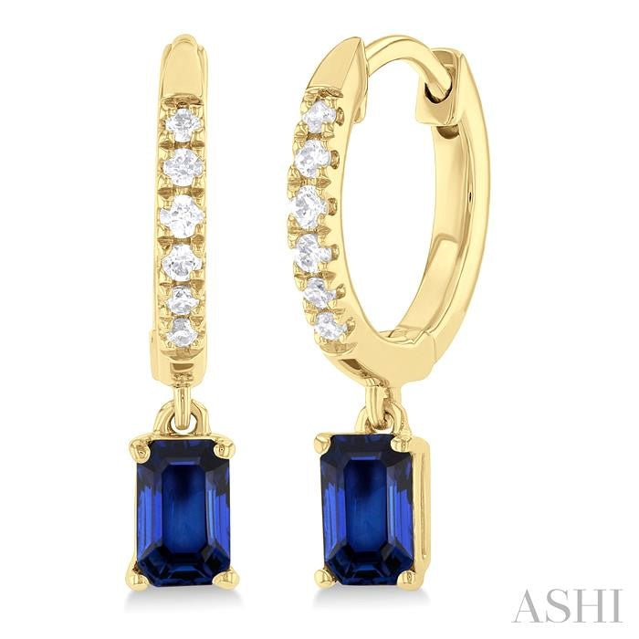 ASHI Emerald Shape Gemstone & Petite Diamond Huggie Fashion Earrings 58728PPTSERSPYG-OC