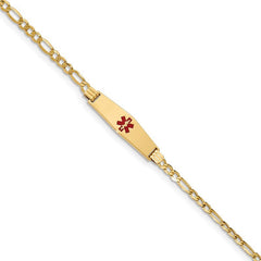 Quality Gold 14K Medical Semi-Solid Soft Diamond Shape Red Enamel Figaro ID Bracelet XM556CC