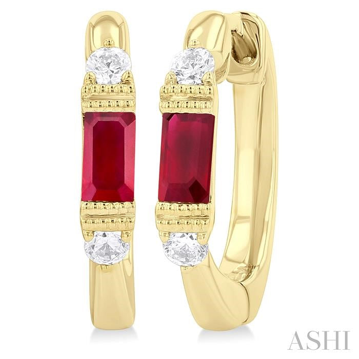 ASHI Emerald Shape Gemstone & Diamond Hoop Earrings 58828PPTGERRBYG