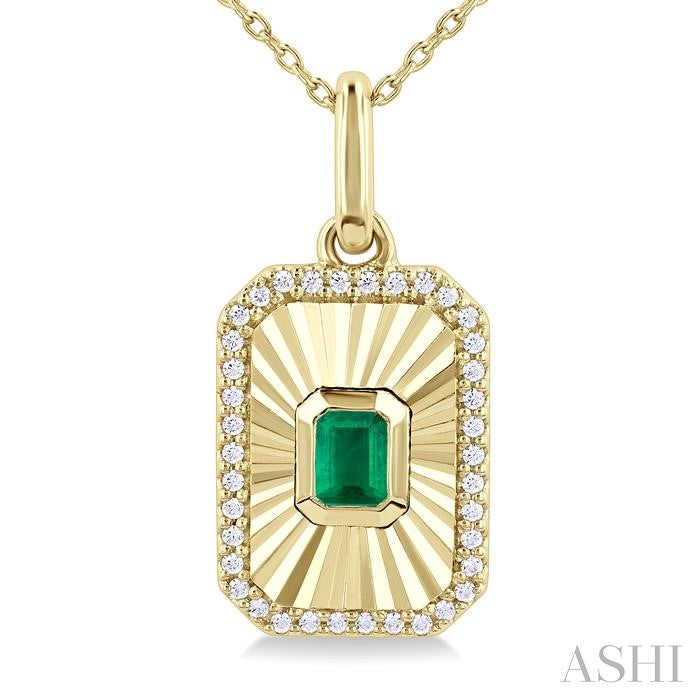 ASHI Emerald Shape Fluted Medallion Gemstone & Diamond Pendant 58838PPTSPDEMYG-OC