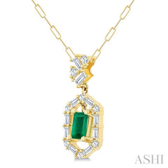 ASHI Emerald Shape Gemstone & Diamond Fashion Pendant 58855PPFGPDEMYG