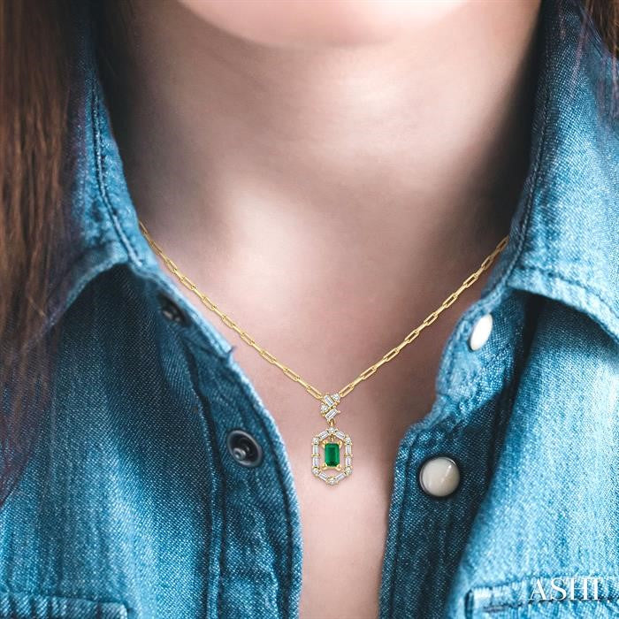 ASHI Emerald Shape Gemstone & Diamond Fashion Pendant 58855PPFGPDEMYG